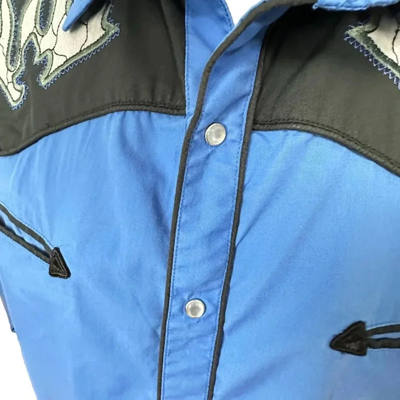 Johnny West Western Men Shirts Blue Size L LS MWG Pearl Snap - Picture 6 of 7